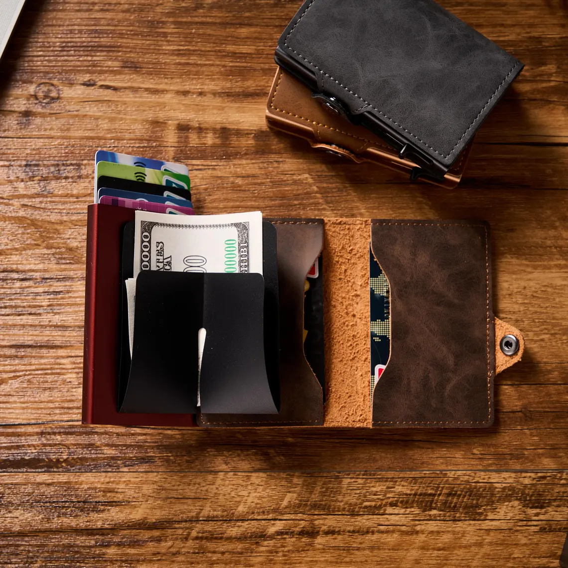Leather Pop Up Wallet RFID | Personalized Mens Card Holder - Image 2