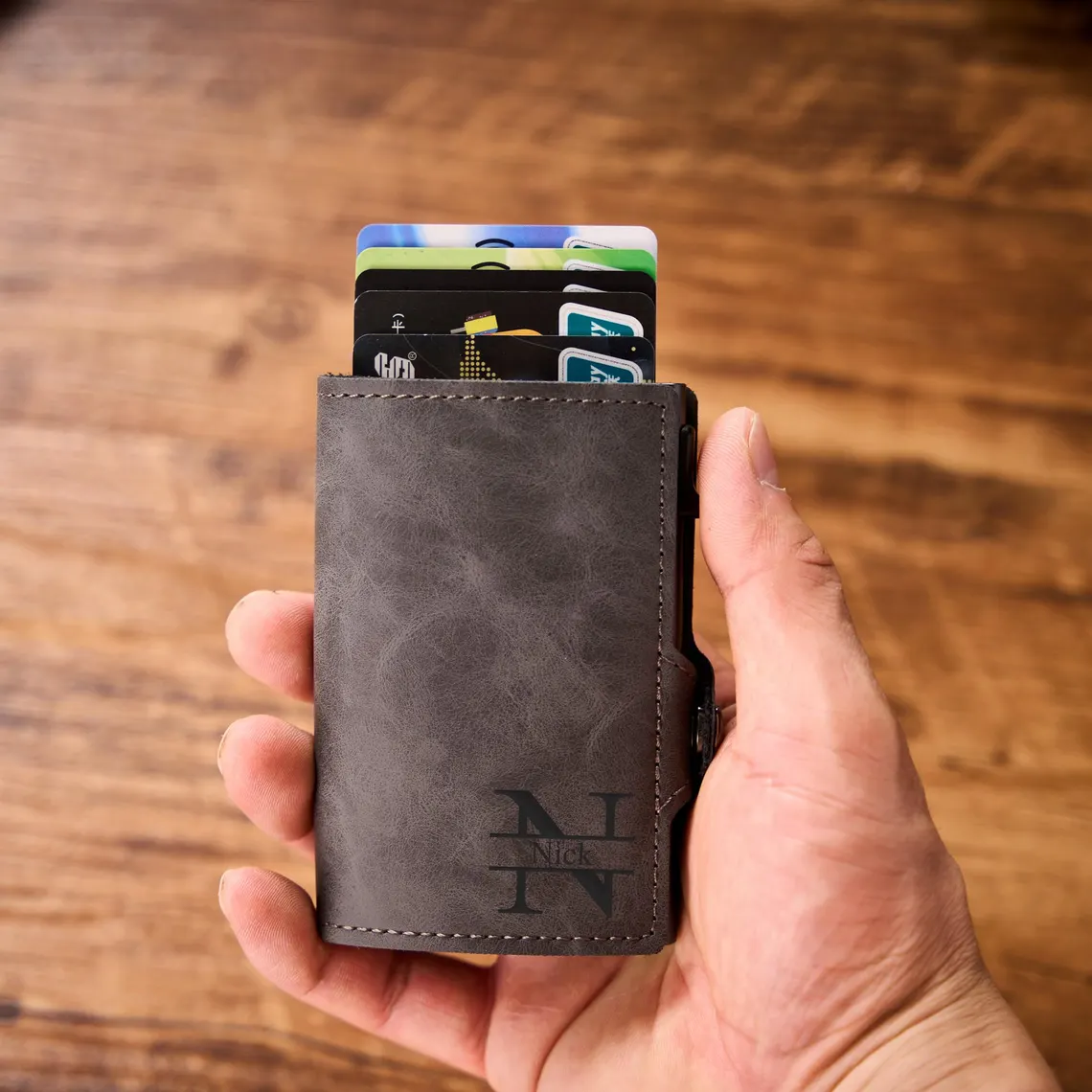 Leather Pop Up Wallet RFID | Personalized Mens Card Holder - Image 4
