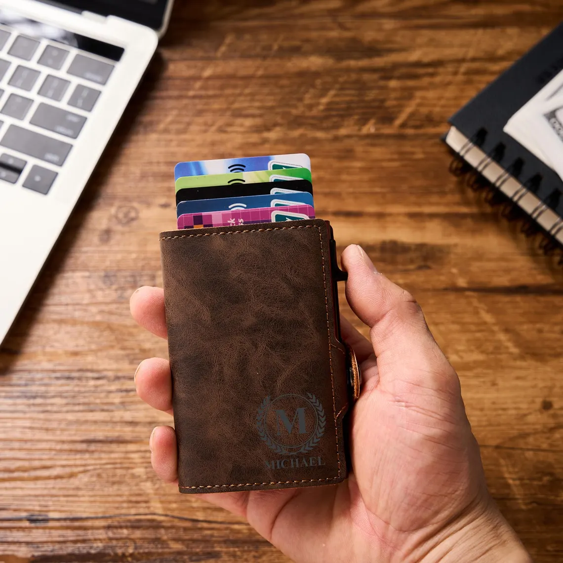 Leather Pop Up Wallet RFID | Personalized Mens Card Holder - Image 5