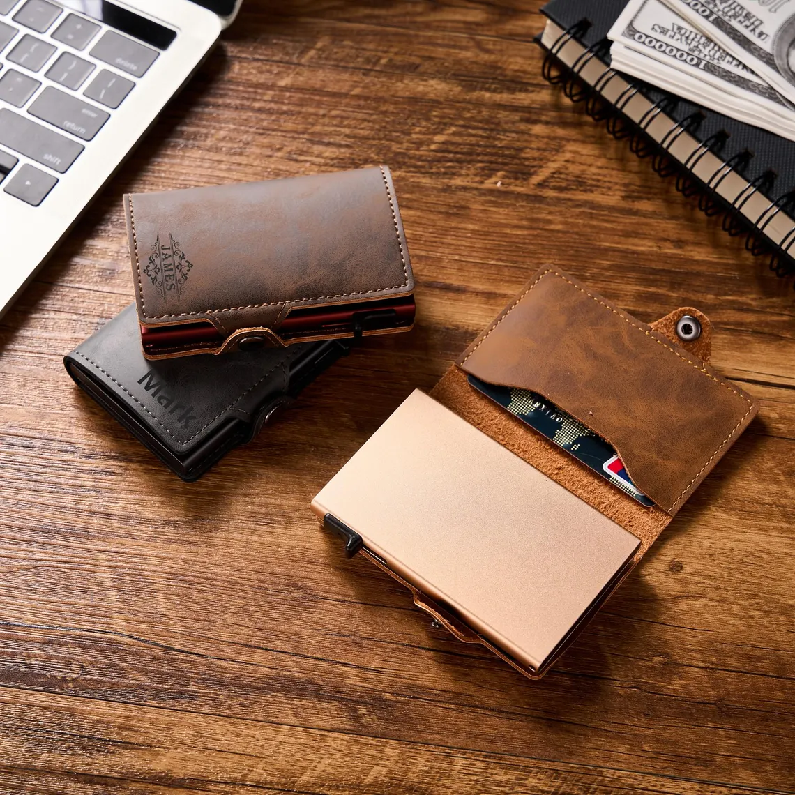 Leather Pop Up Wallet RFID | Personalized Mens Card Holder - Image 6