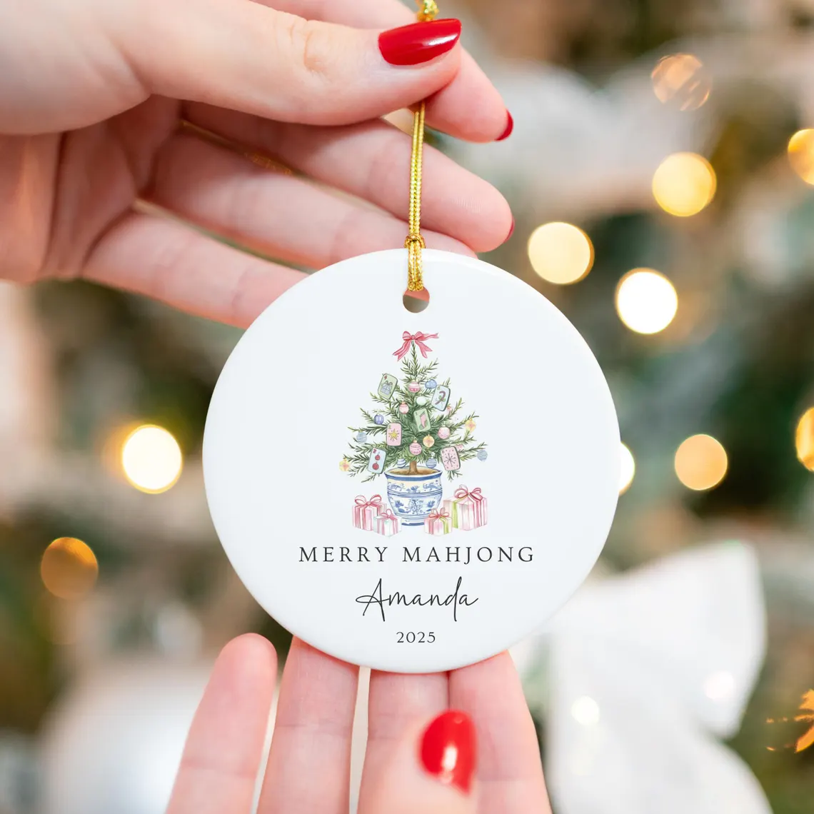 Merry Mahjong Ornament | Custom Ceramic Christmas Decor - Image 2