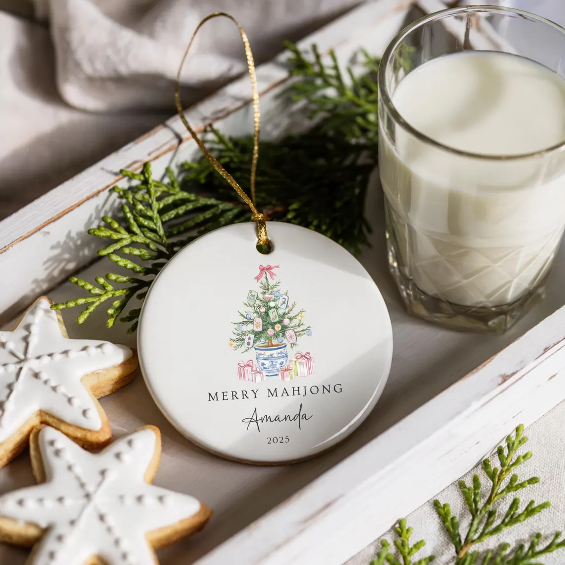 Merry Mahjong Ornament | Custom Ceramic Christmas Decor - Image 3