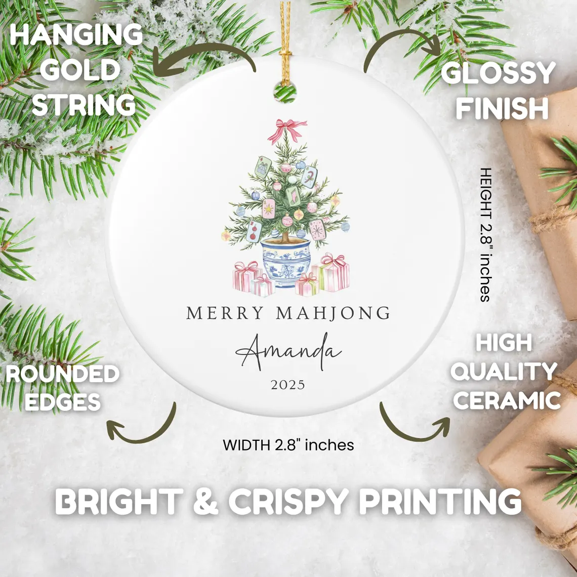 Merry Mahjong Ornament | Custom Ceramic Christmas Decor - Image 4
