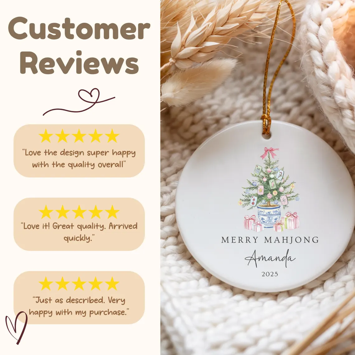 Merry Mahjong Ornament | Custom Ceramic Christmas Decor - Image 5