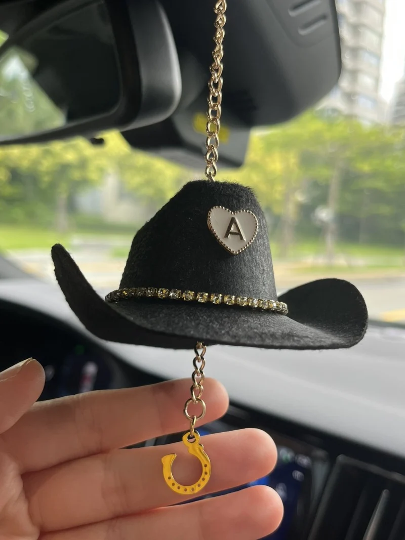 Mini Cowboy Hat Car Charm with Custom Initial-3 Colors - Image 6
