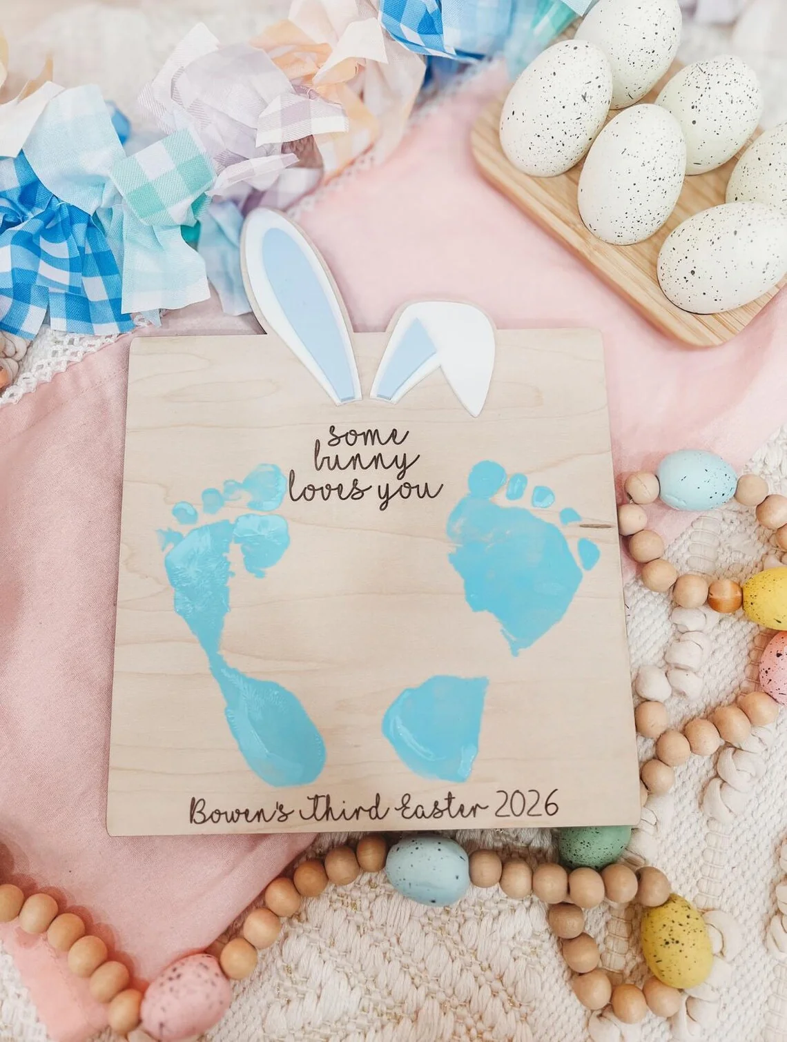 My First Easter Footprint Sign – Some Bunny Loves You Keepsake - Image 4