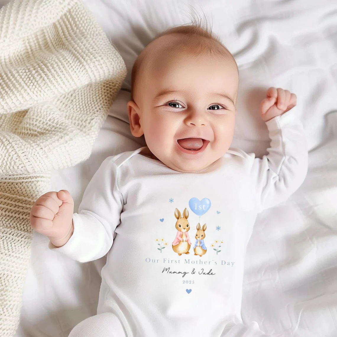 Our First Mother's Day Sleepsuit Personalized Vest for New Mum Bunny - Image 4