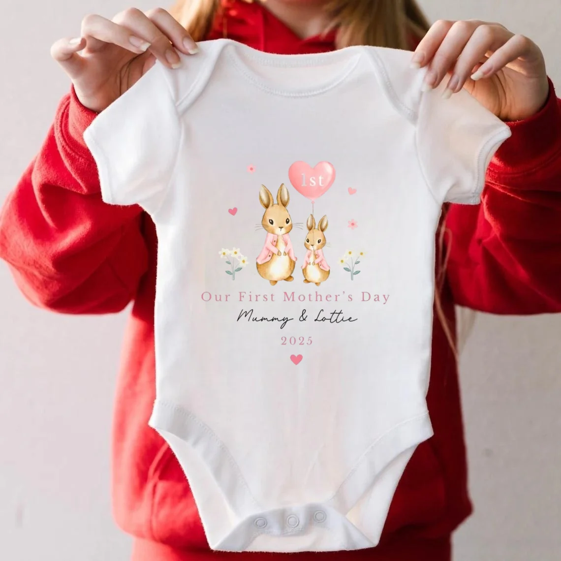 Our First Mother's Day Sleepsuit Personalized Vest for New Mum Bunny - Image 6