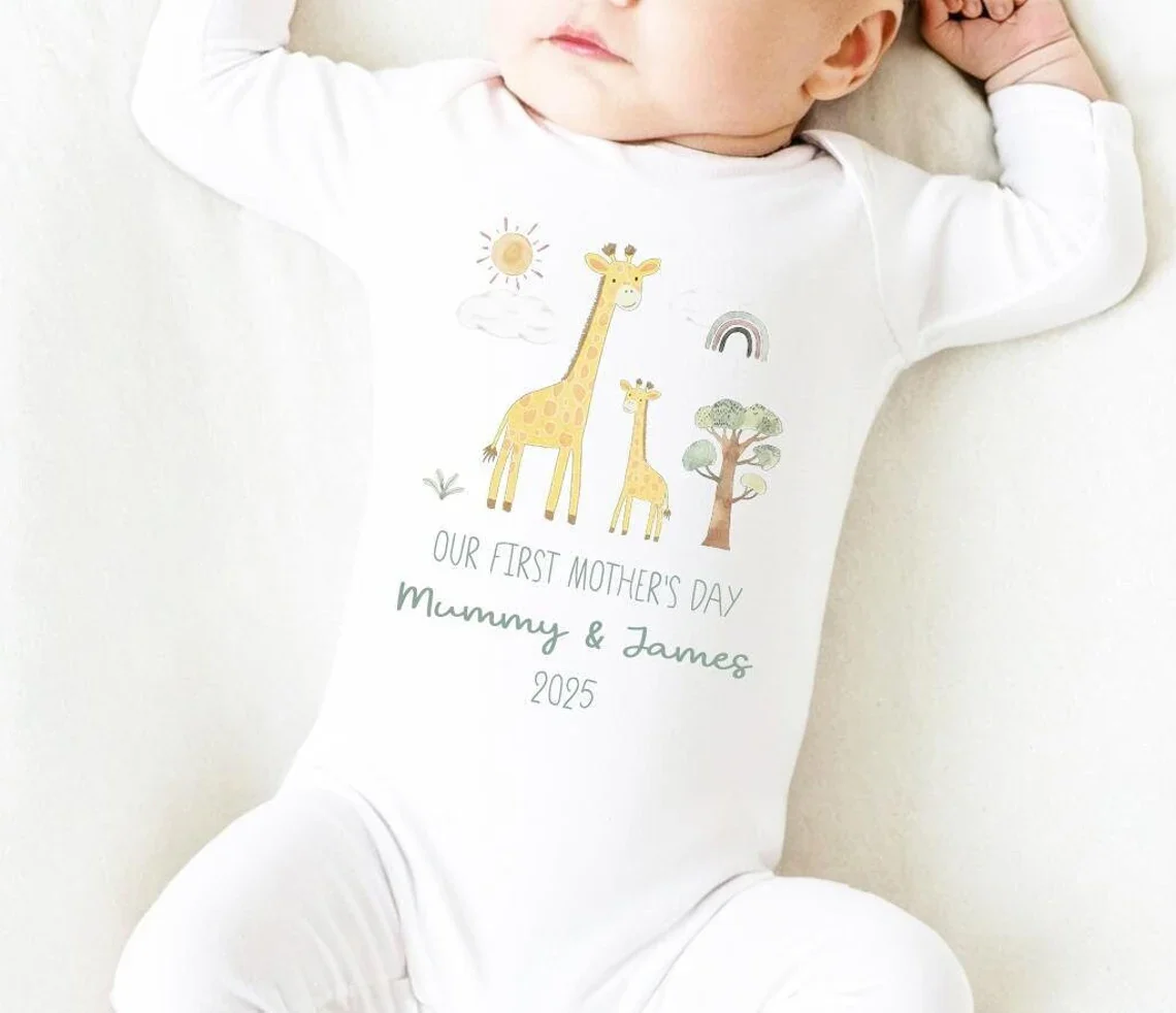Our First Mother's Day Sleepsuit Personalized New Mum Gift giraffe bear elephant - Image 10