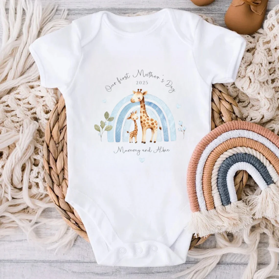 Our First Mother's Day Sleepsuit Personalized New Mum Gift giraffe bear elephant - Image 4