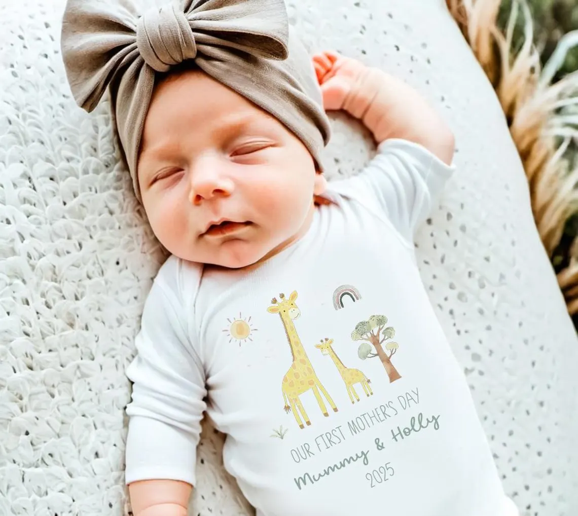 Our First Mother's Day Sleepsuit Personalized New Mum Gift giraffe bear elephant - Image 9