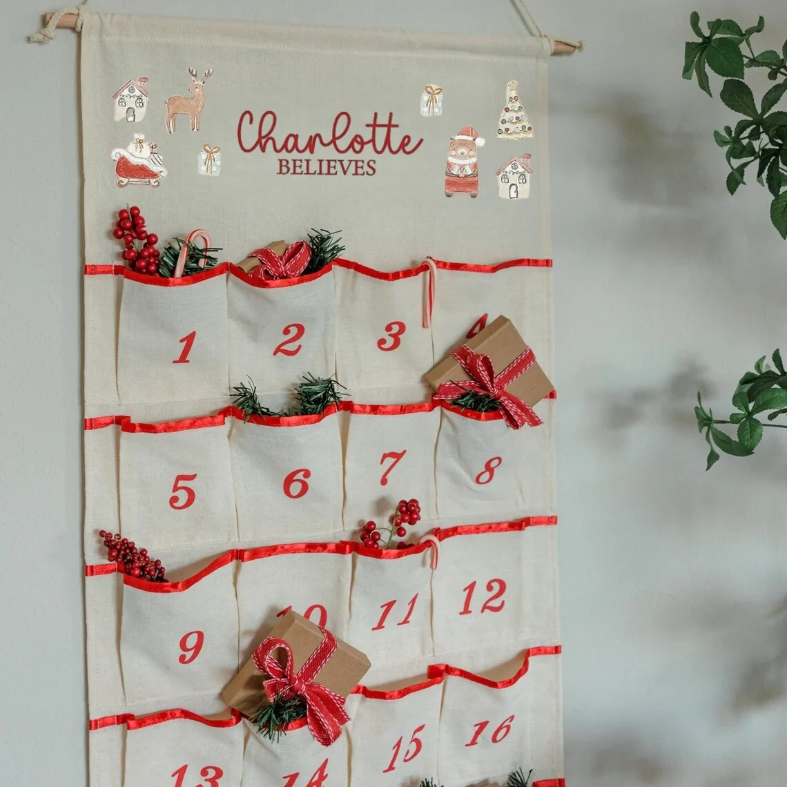Personalised Advent Calendar 2025 – Fill Your Own Refillable Hanging Linen - Image 3