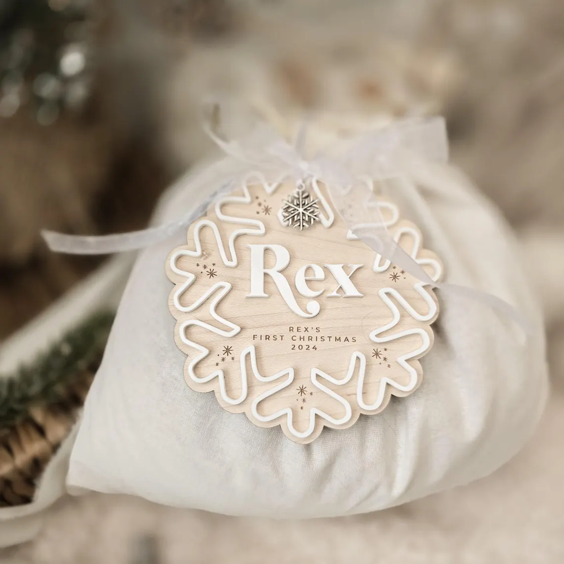 Custom Baby First Christmas Snowflake Ornament 2025 – Name & “First/Merry Christmas” - Image 4