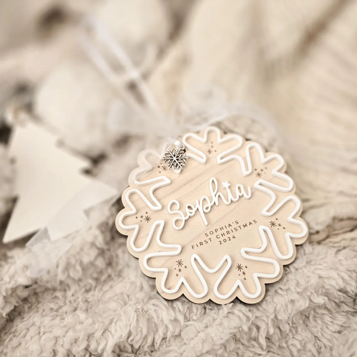 Custom Baby First Christmas Snowflake Ornament 2025 – Name & “First/Merry Christmas” - Image 5