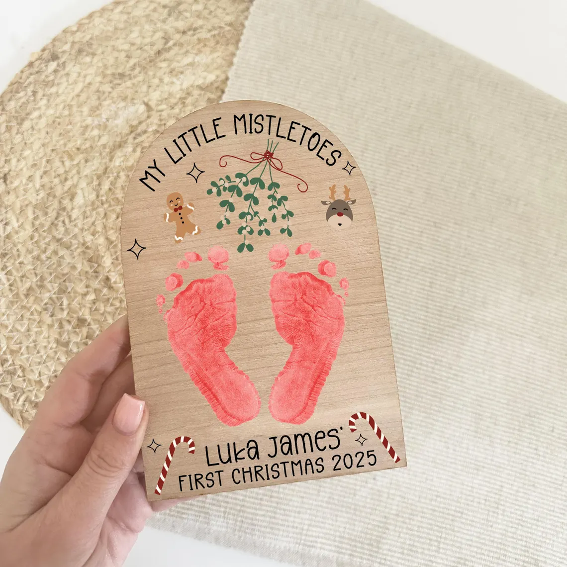 Personalised Baby’s First Christmas Mistletoe Plaque 2025 | Footprint Keepsake - Image 3