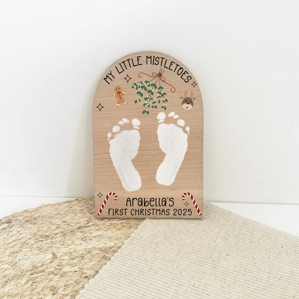 Personalised Baby’s First Christmas Mistletoe Plaque 2025 | Footprint Keepsake - Image 5