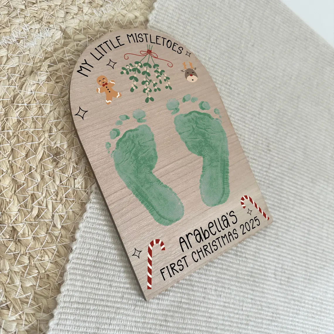 Personalised Baby’s First Christmas Mistletoe Plaque 2025 | Footprint Keepsake - Image 6