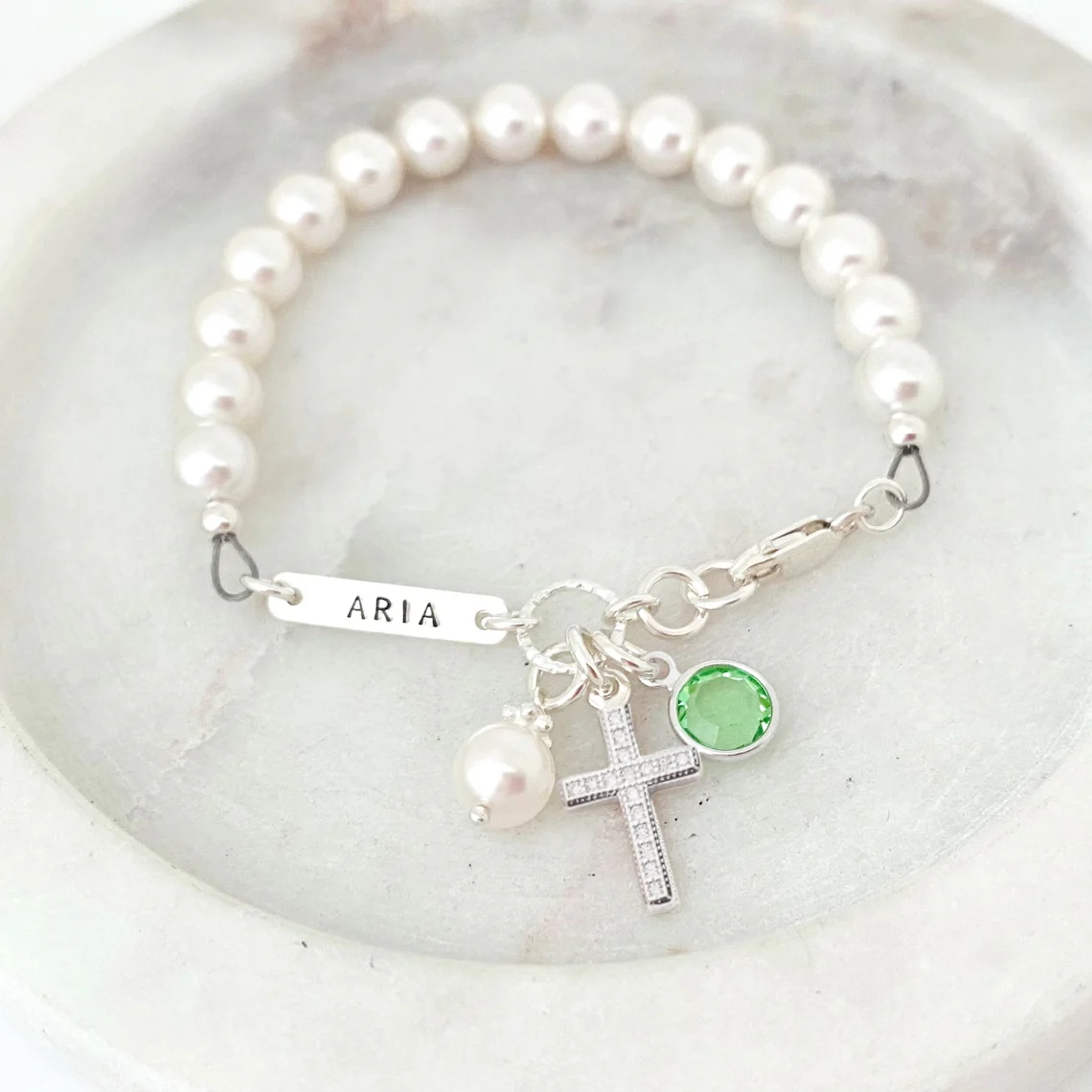 Personalised Cross Pearl Bracelet – First Holy Communion - Image 3