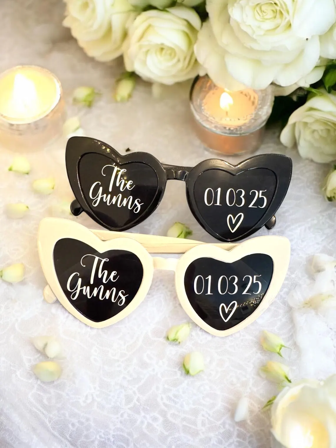 Personalised Wedding Sunglasses – Custom White Heart Favors - Image 3