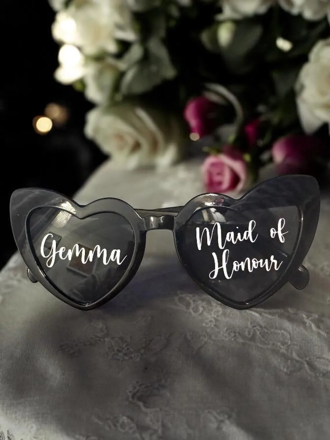 Personalised Wedding Sunglasses – Custom White Heart Favors - Image 4