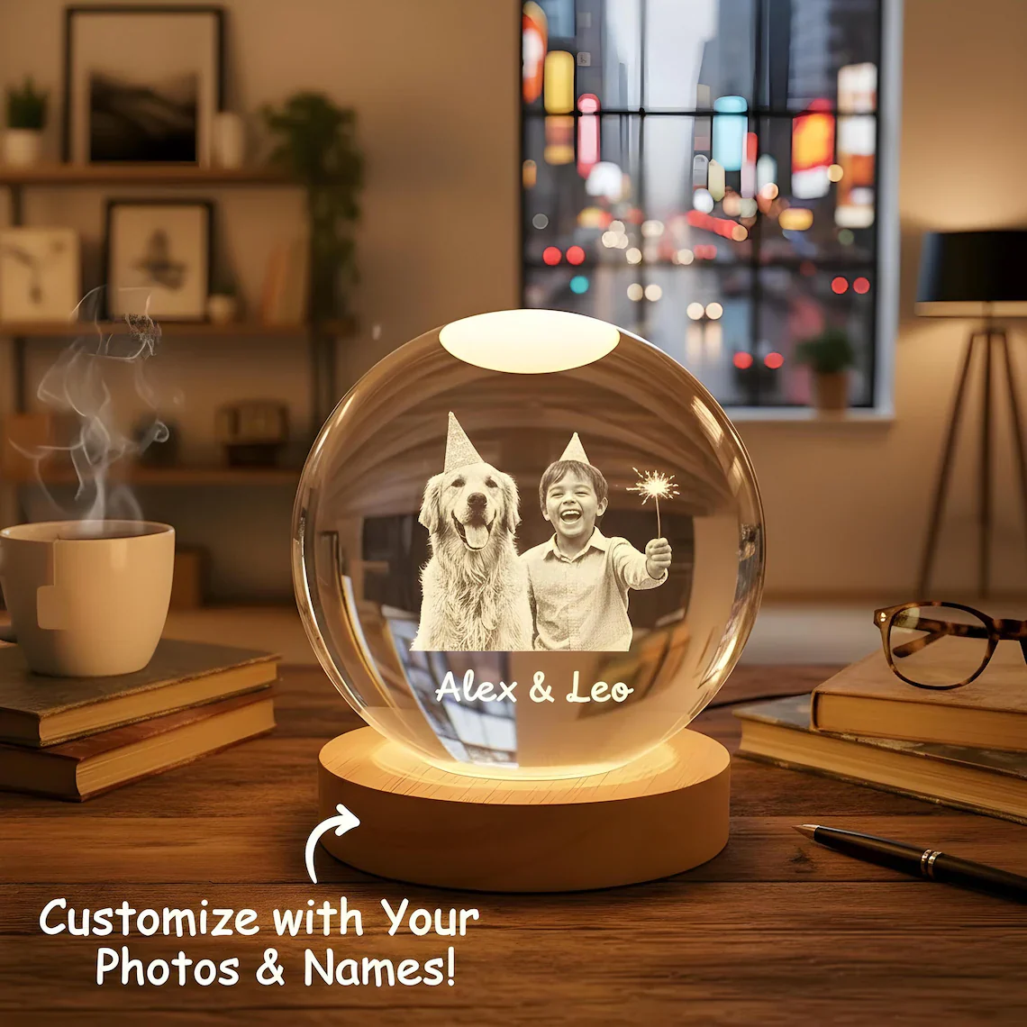 Personalized 2D Photo Crystal Ball Night Light – Engraved LED Lamp - Image 4