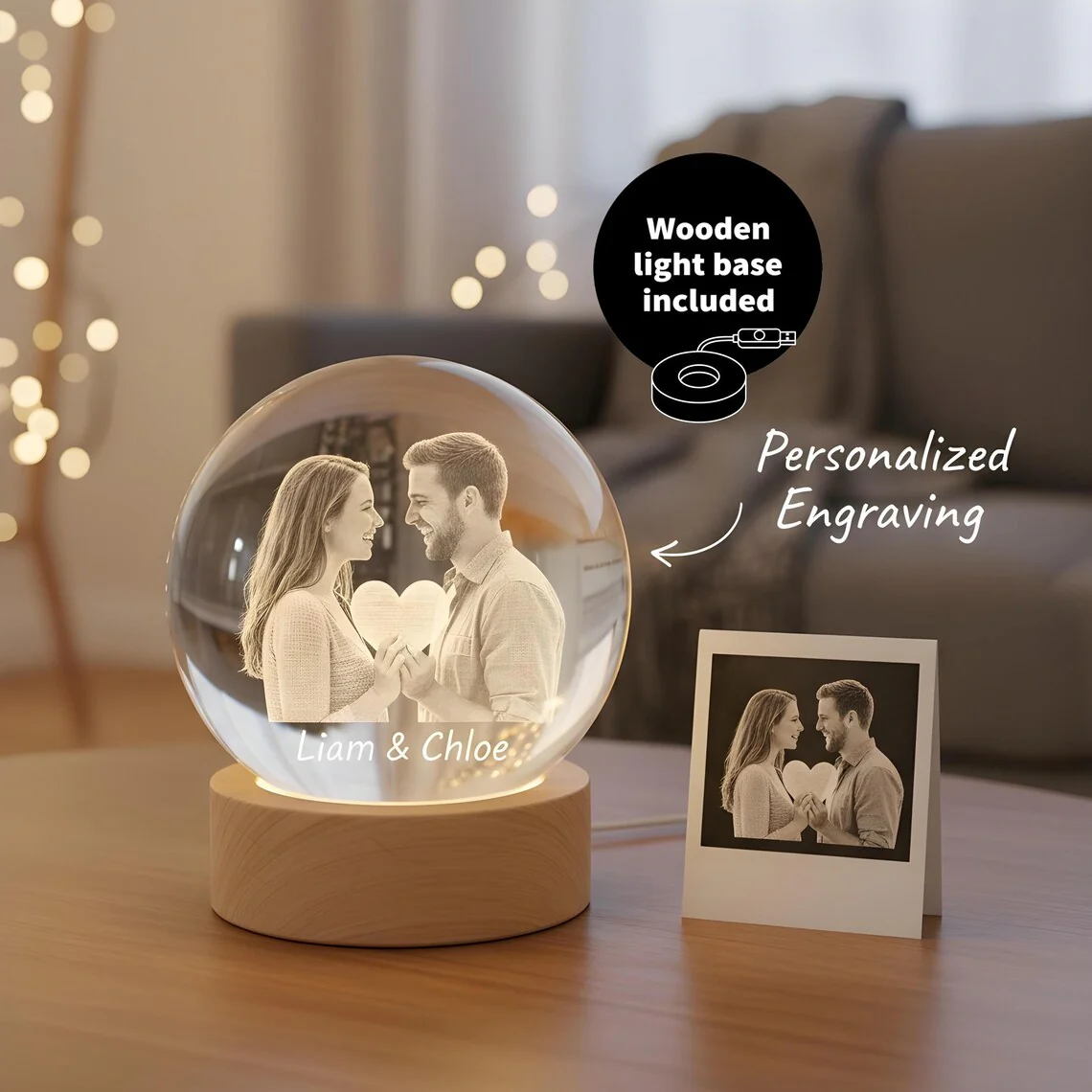 Personalized 2D Photo Crystal Ball Night Light – Engraved LED Lamp - Image 5