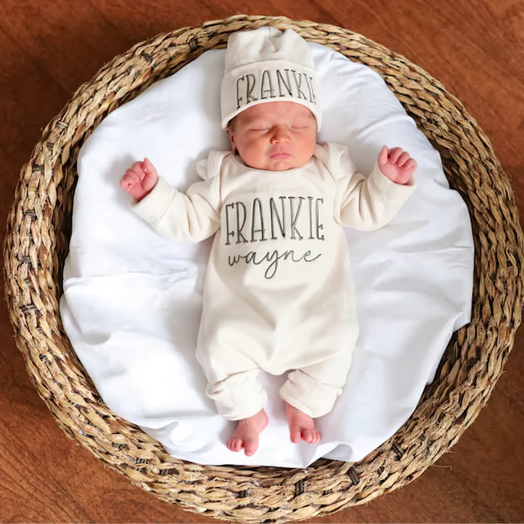 Personalized Baby Coming Home Outfit | Embroidered Name Romper - Image 3