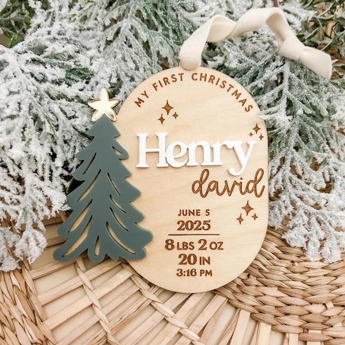 Personalized Baby Ornament | My First Christmas Custom Name Ornament | Baby Stats Gift - Image 4
