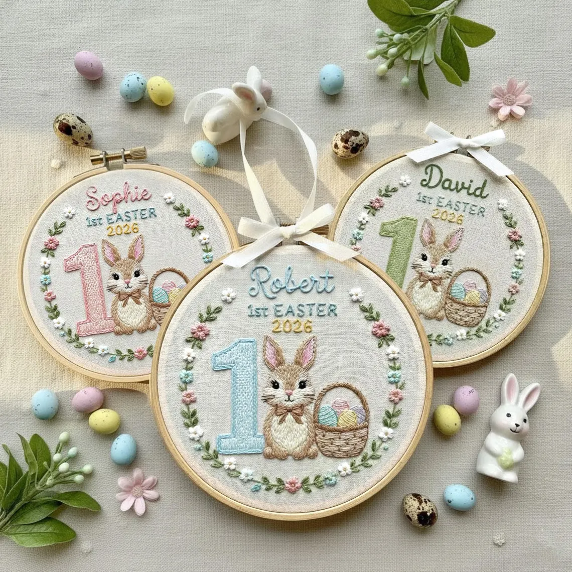 Personalized Baby First Easter Embroidered Hoop Wall Decor
