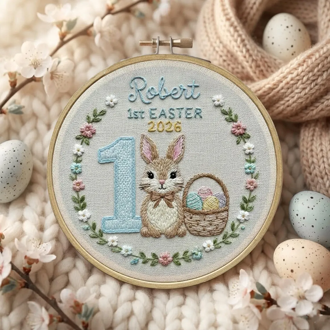 Personalized Baby First Easter Embroidered Hoop Wall Decor - Image 6