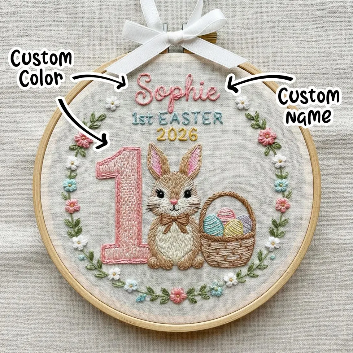 Personalized Baby First Easter Embroidered Hoop Wall Decor - Image 7