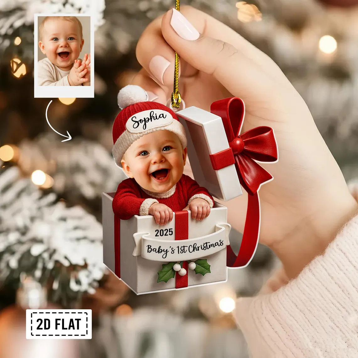 Personalized Baby in Gift Box Acrylic Ornament – Custom Photo & Name