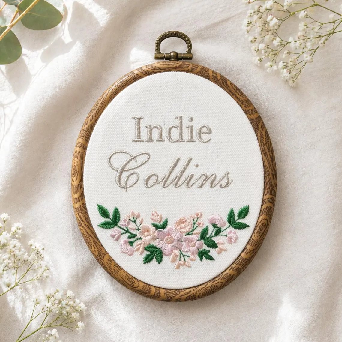 Personalized Baby Name Embroidery Hoop | Floral Nursery Decor - Image 3