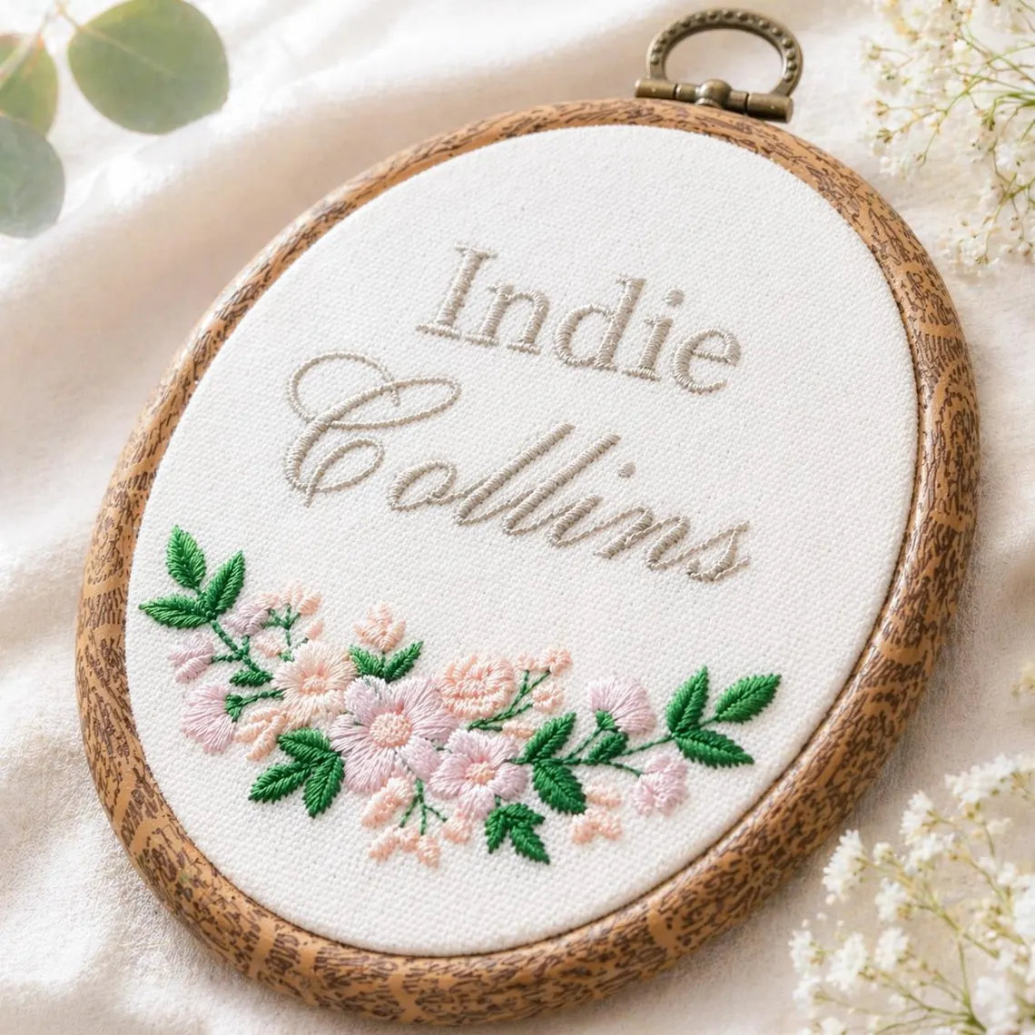 Personalized Baby Name Embroidery Hoop | Floral Nursery Decor - Image 4