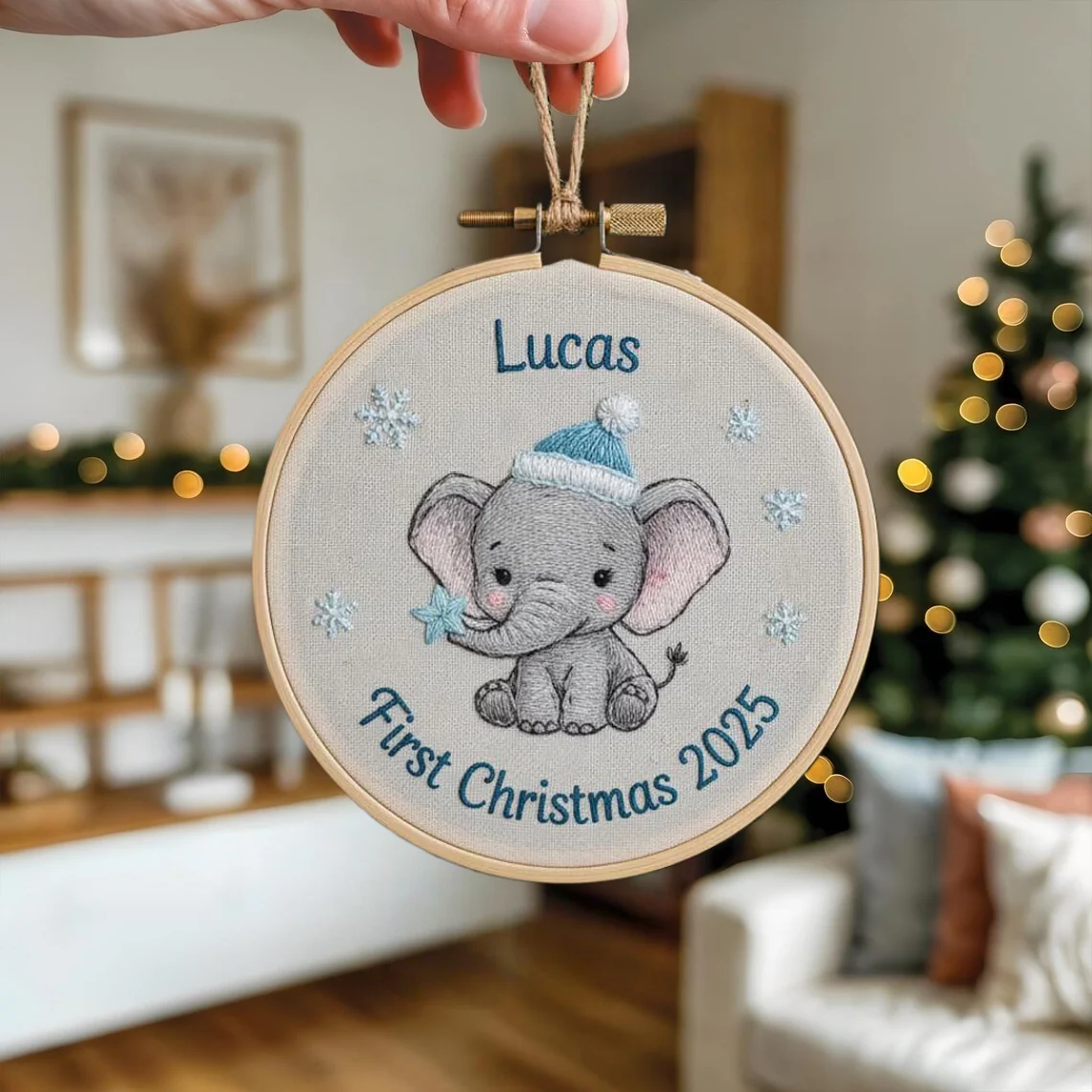 Personalized Baby’s First Christmas Train Embroidered Ornament | Custom Name - Image 2