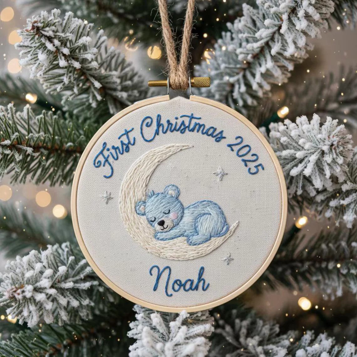 Personalized Baby’s First Christmas Train Embroidered Ornament | Custom Name - Image 3