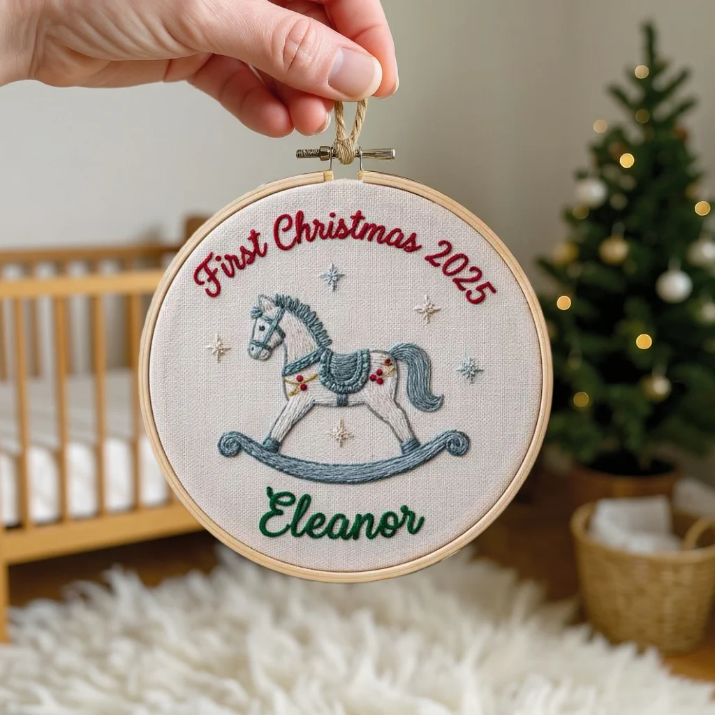 Personalized Baby’s First Christmas Tree Embroidered Ornament | Custom Name - Image 3