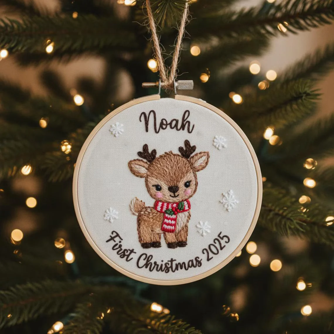 Personalized Baby’s First Christmas Train Embroidered Ornament | Custom Name - Image 5