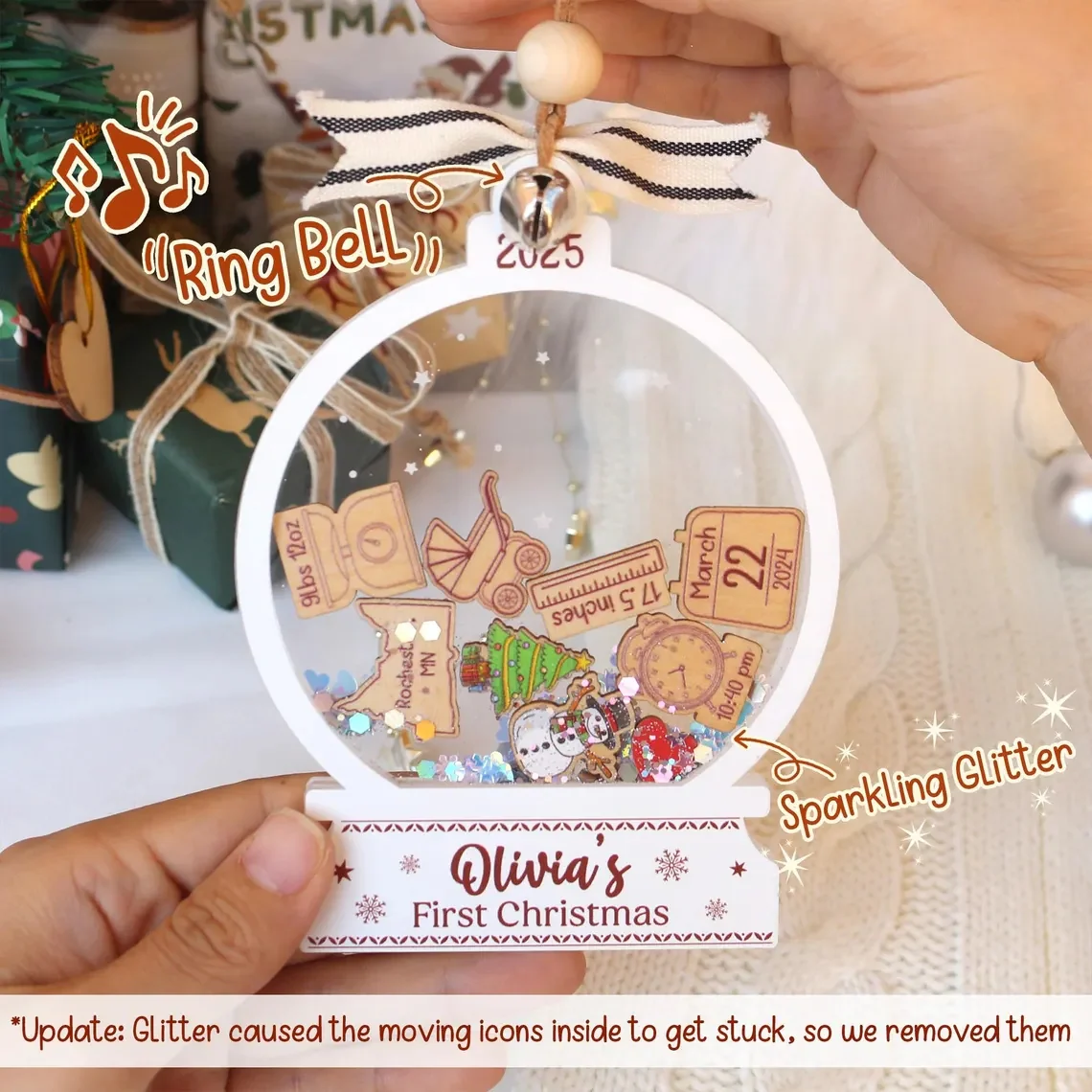 Personalized Baby's First Christmas Ornament 2025 - Custom Name Shaker Gift - Image 6