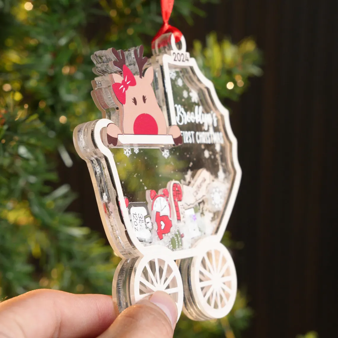 Baby’s First Christmas 2025 – Personalized Reindeer 4D Ornament - Image 5