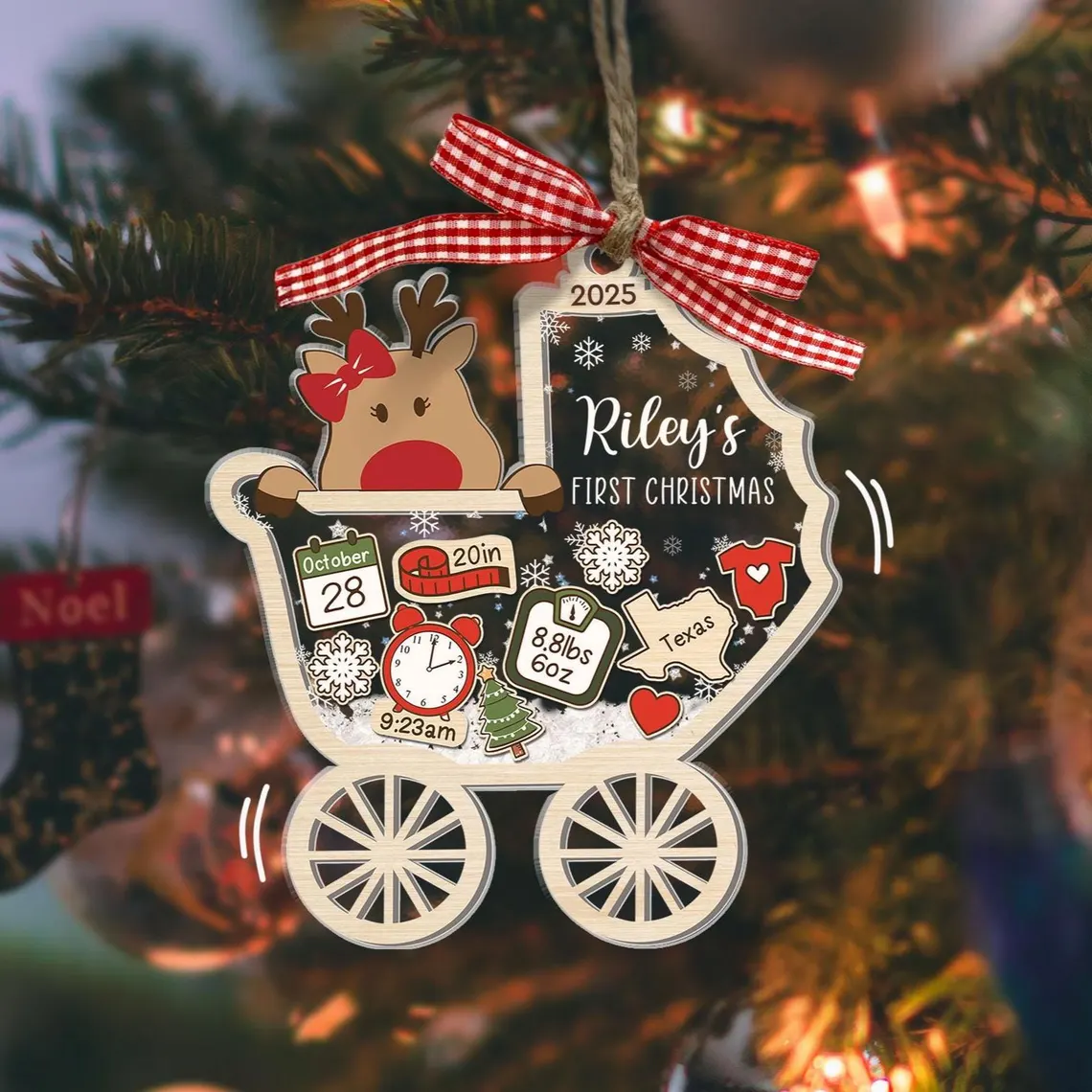 Baby’s First Christmas 2025 – Personalized Reindeer 4D Ornament - Image 6