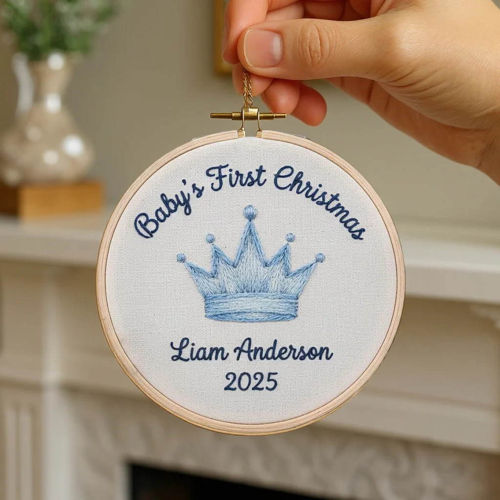 Personalized Baby’s First Christmas Tree Embroidered Ornament | Custom Name - Image 2