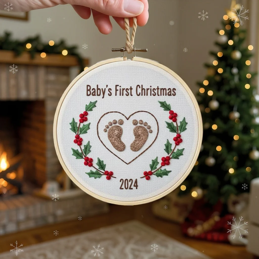 Personalized Baby’s First Christmas Tree Embroidered Ornament | Custom Name - Image 4