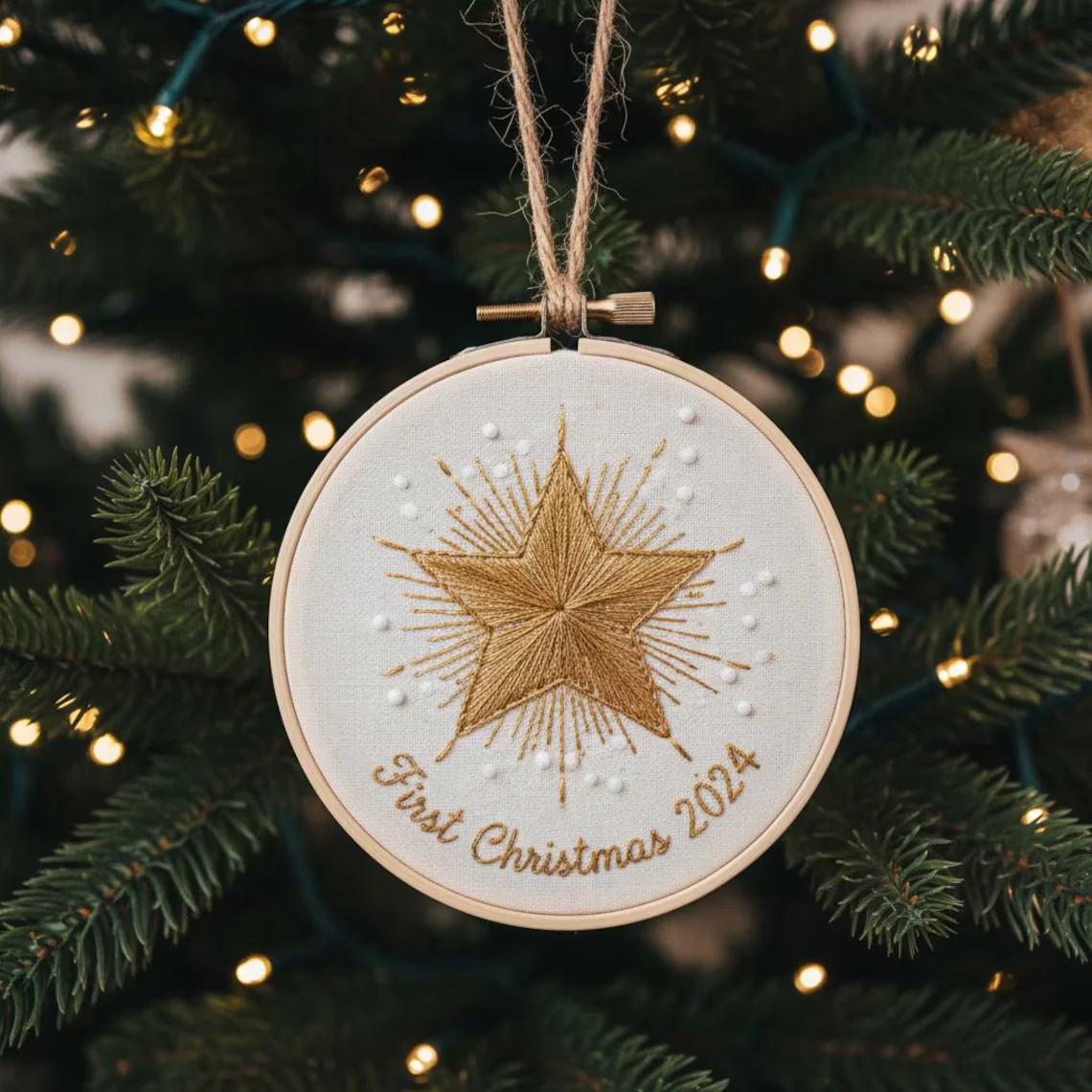 Personalized Baby’s First Christmas Tree Embroidered Ornament | Custom Name - Image 5