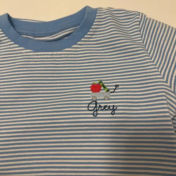 Personalized Kids Back to School Shirt – Embroidered Bus, Apple, or Wagon - Image 4