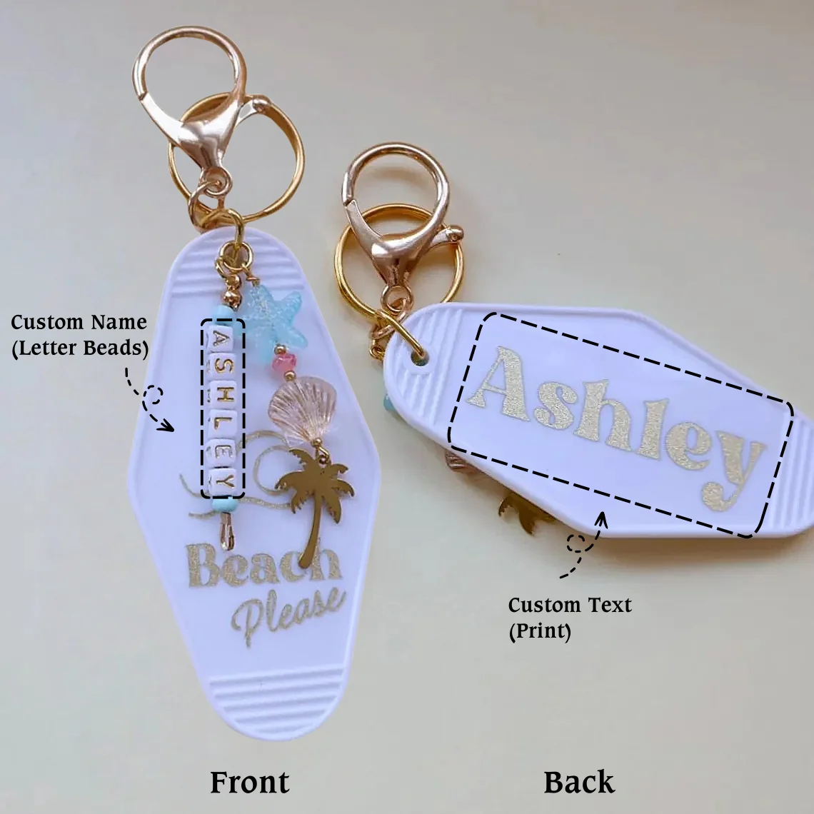 Custom Beach Motel Keychain – Seashell & Palm Tree Charm Gift - Image 2