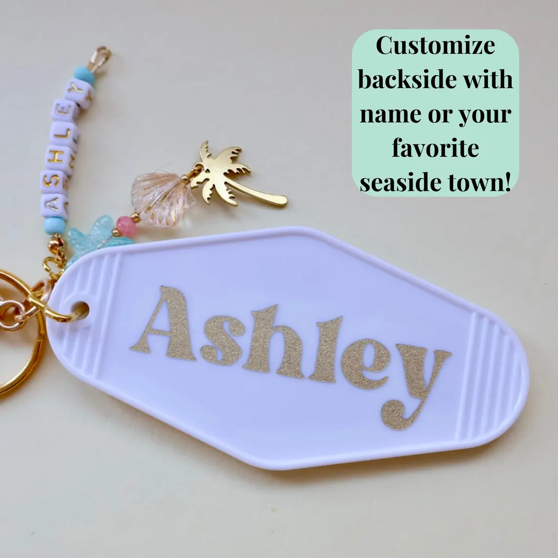 Custom Beach Motel Keychain – Seashell & Palm Tree Charm Gift - Image 5