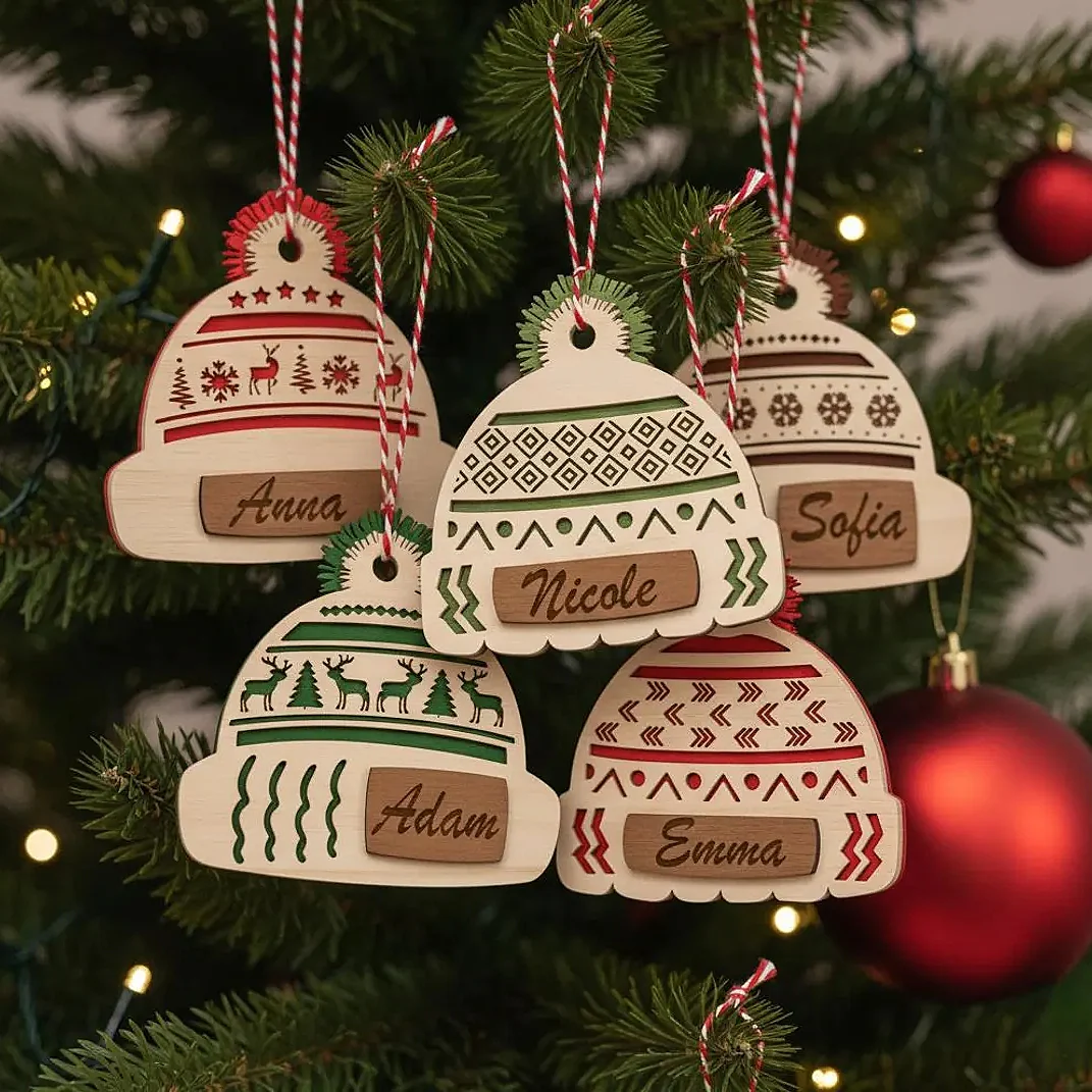 Personalized Beanie Hat Christmas Ornaments – Custom Name Décor