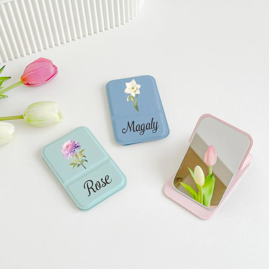 Personalized Birth Flower Compact Mirror – Custom Name Makeup Mirror - Image 5