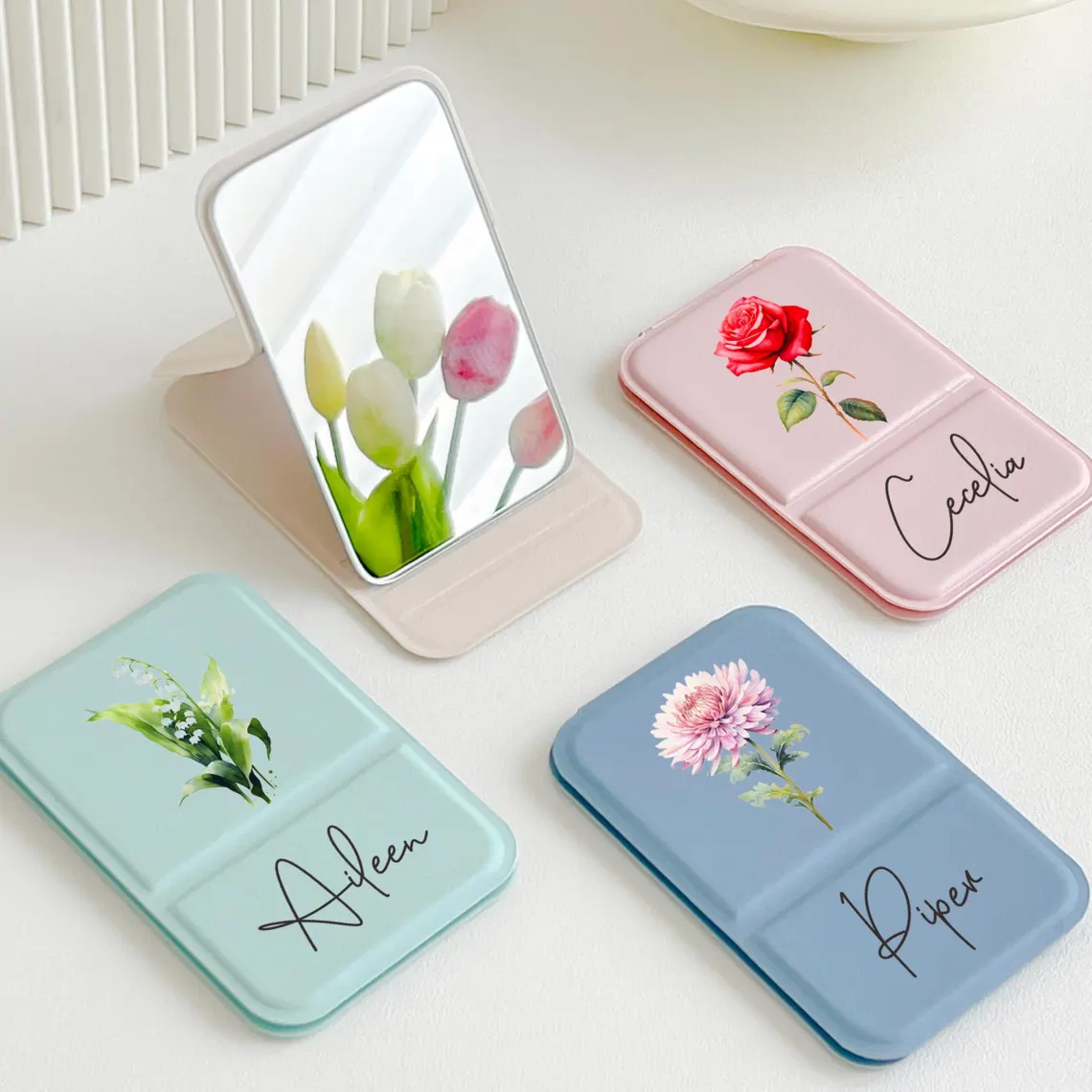 Personalized Birth Flower Compact Mirror – Custom Name Makeup Mirror - Image 7